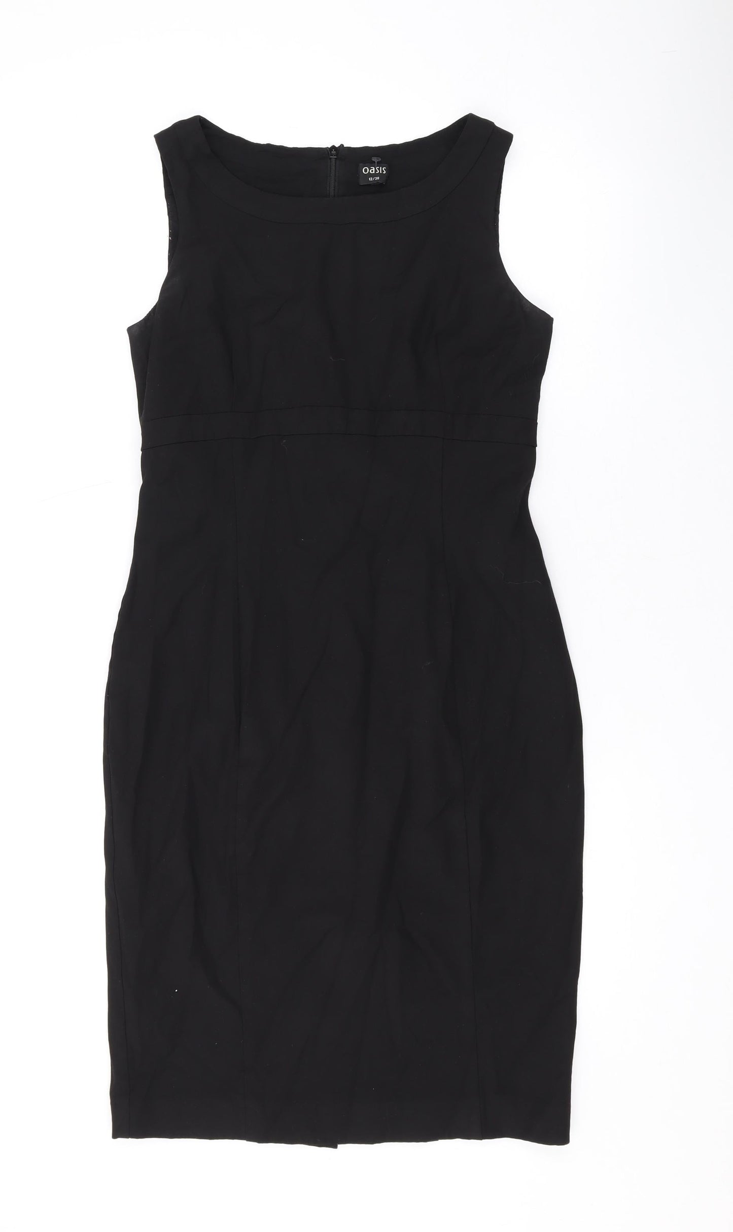 Oasis Womens Black Polyester Pencil Dress Size 12 Round Neck Zip
