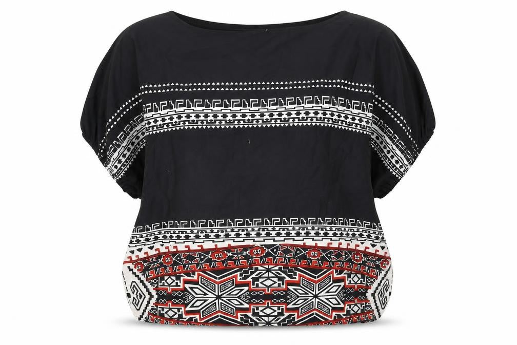 Boohoo Womens Black Geometric Polyester Basic Blouse Size M Boat Neck