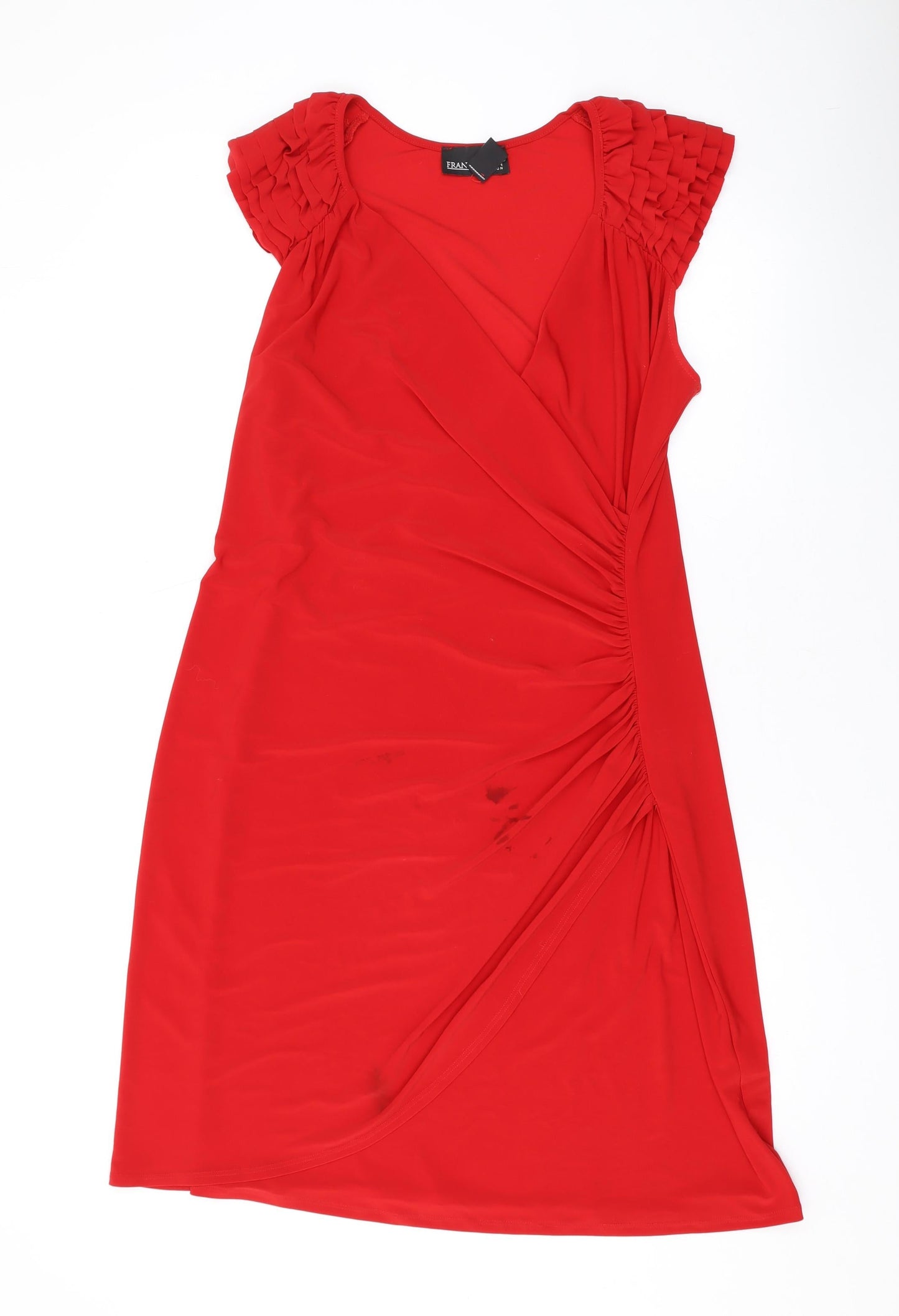 Frank Lyman Womens Red Viscose A-Line Size 16 V-Neck Pullover