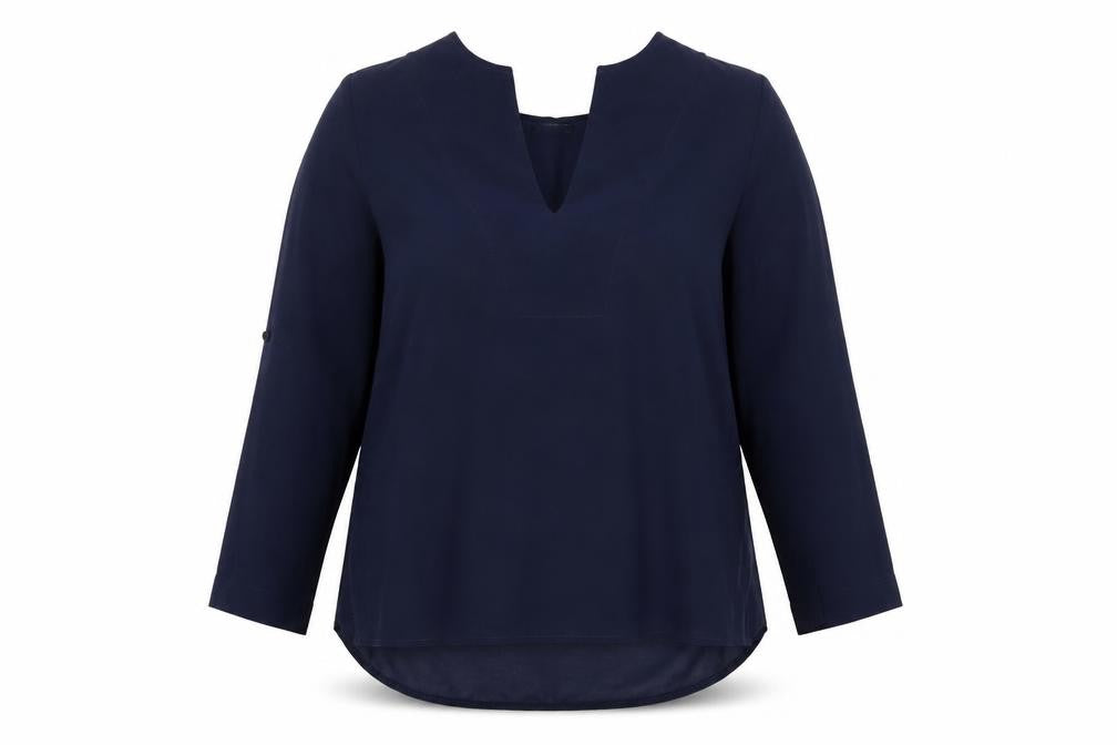 James Lakeland Womens Blue Polyester Basic Blouse Size 14 V-Neck