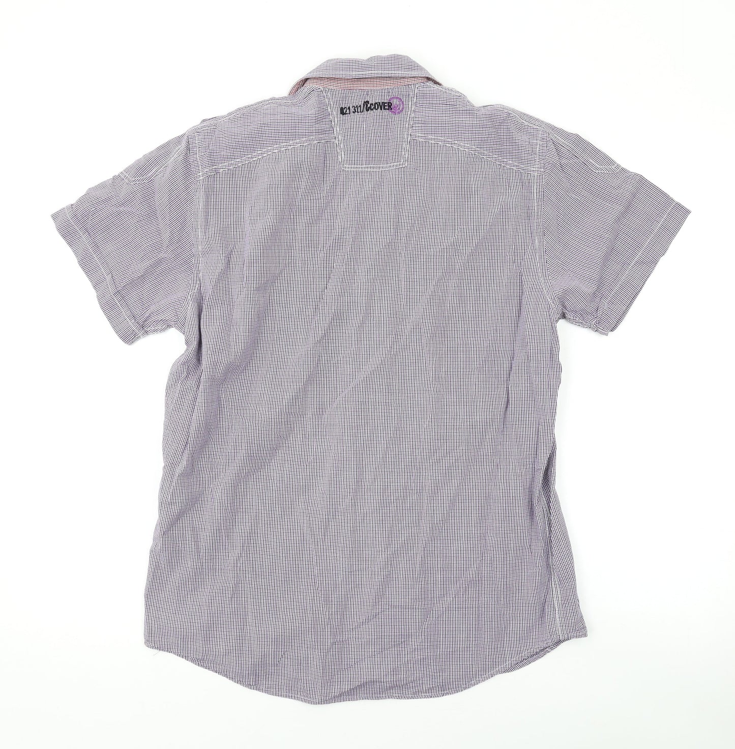 Duck and Cover Mens Purple Check Cotton Button-Up Size M Collared Button