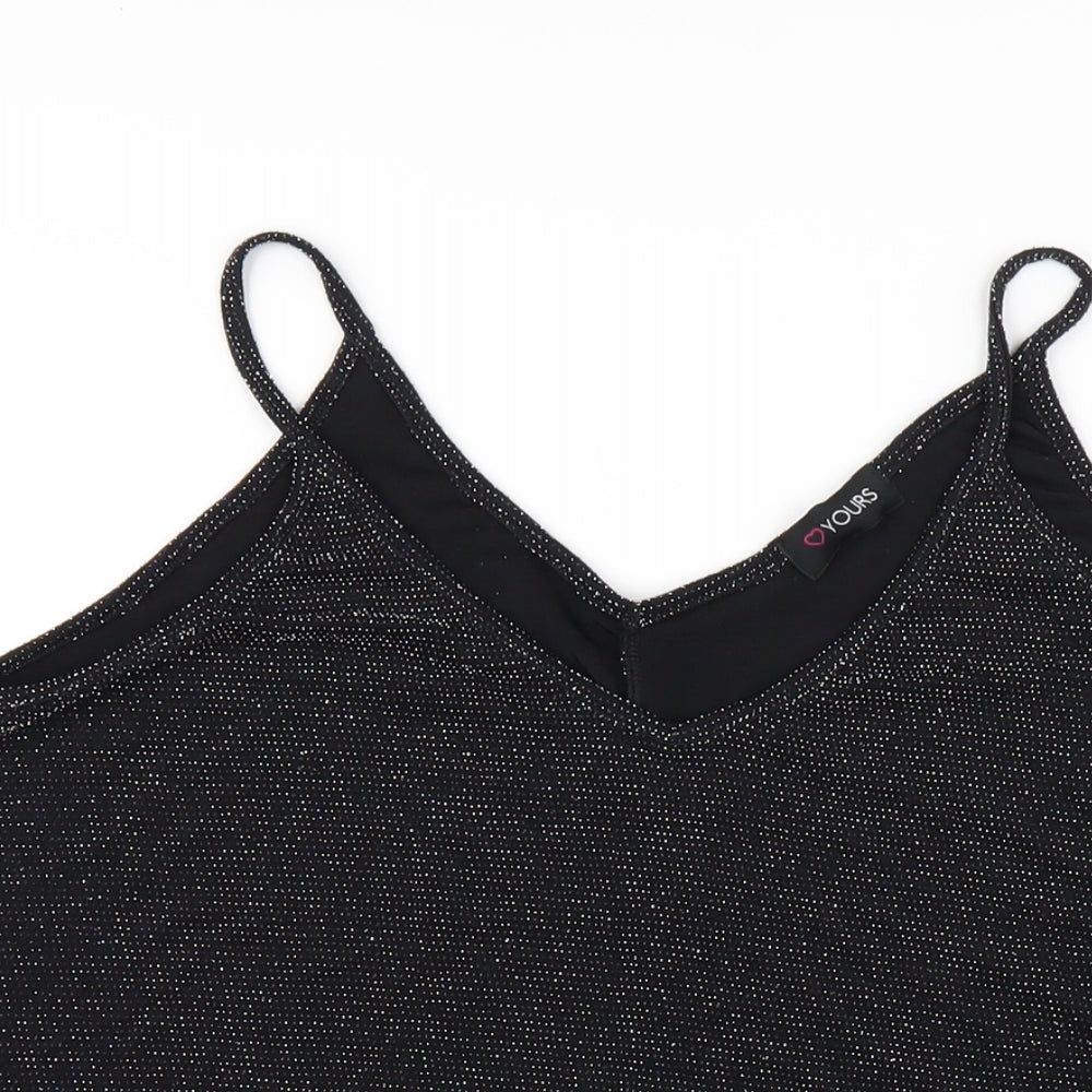 Yours Womens Black Nylon Camisole T-Shirt Size 18 V-Neck