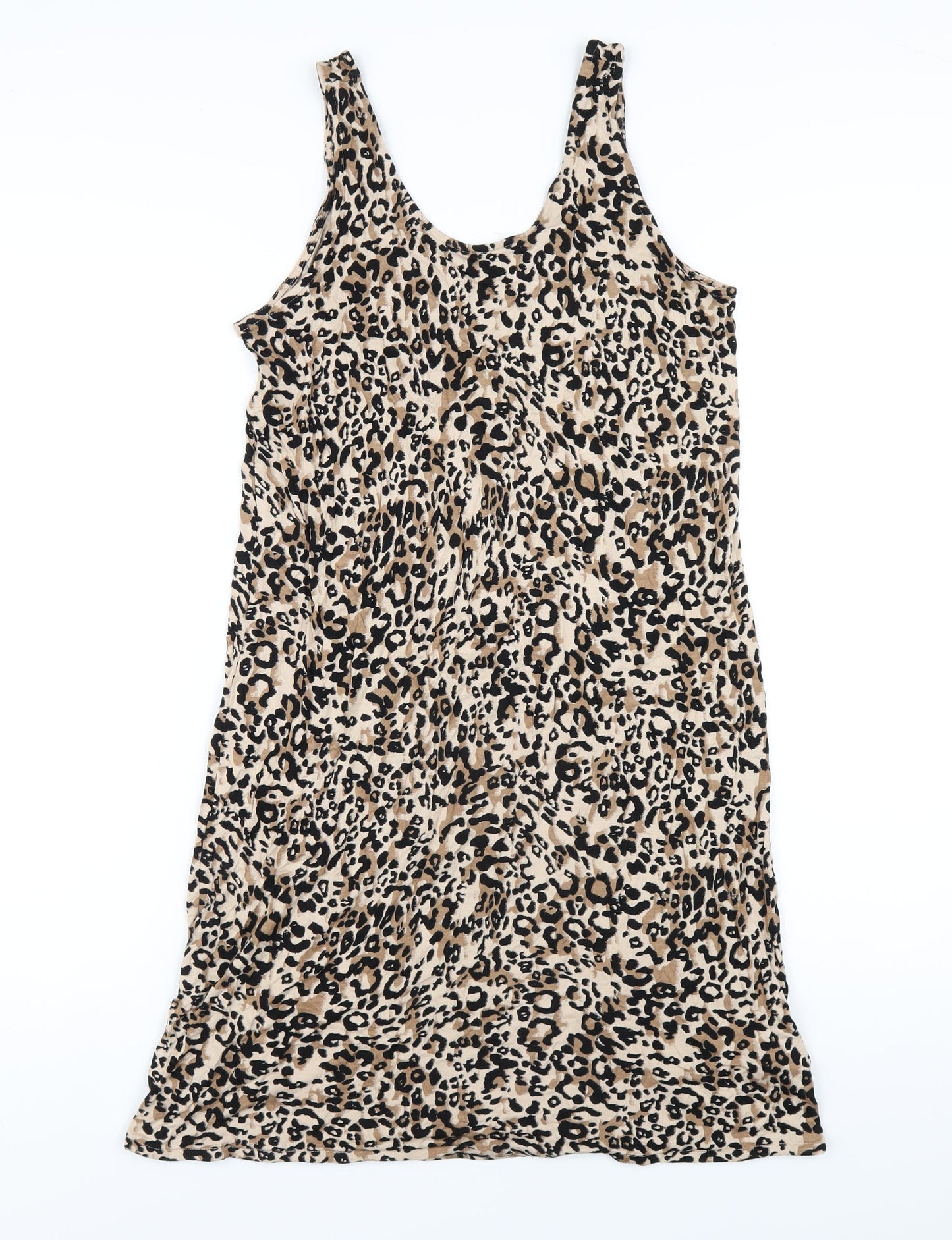 Marks and Spencer Womens Brown Animal Print Viscose Tank Dress Size M Scoop Neck Pullover