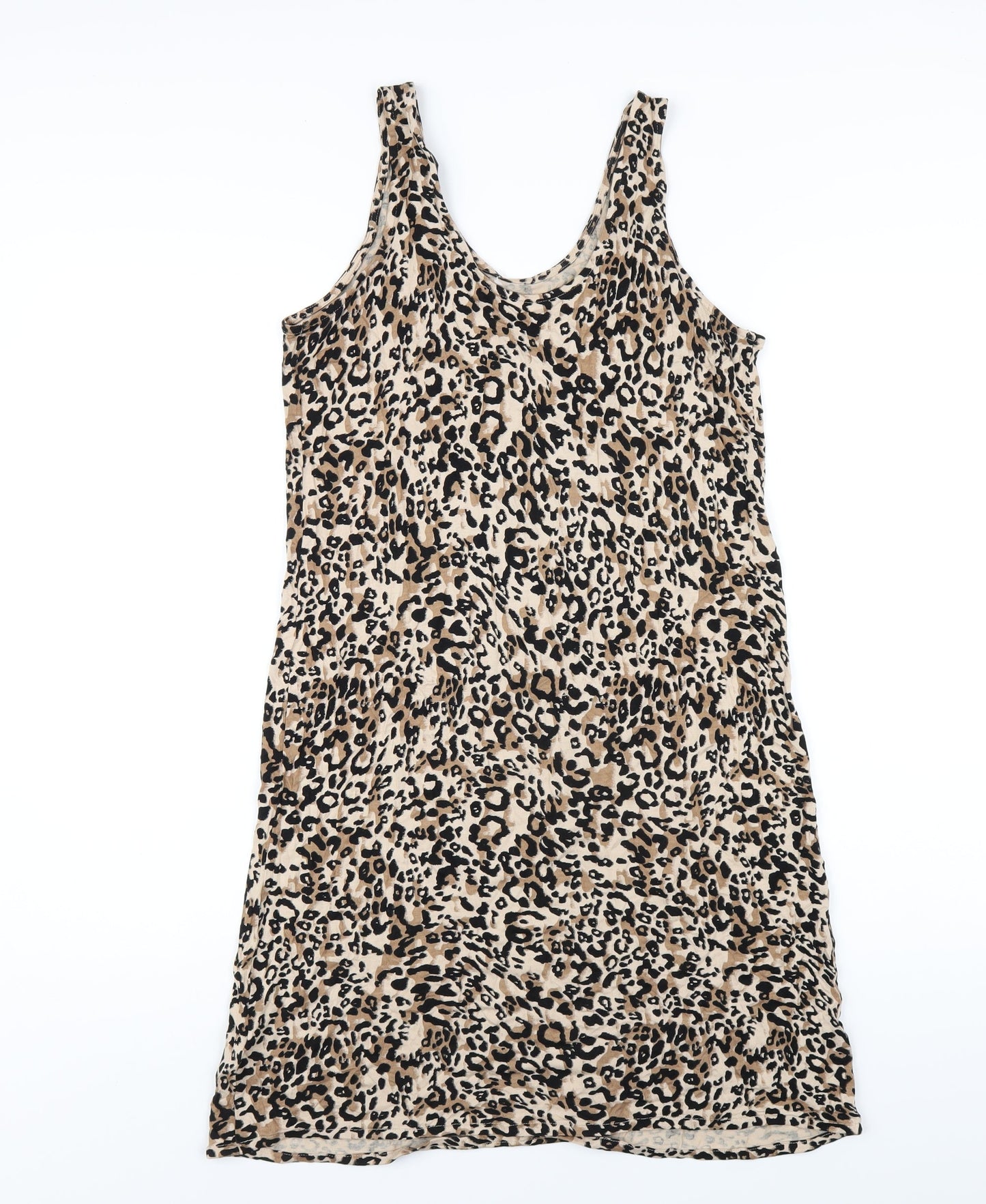 Marks and Spencer Womens Brown Animal Print Viscose Tank Dress Size M Scoop Neck Pullover