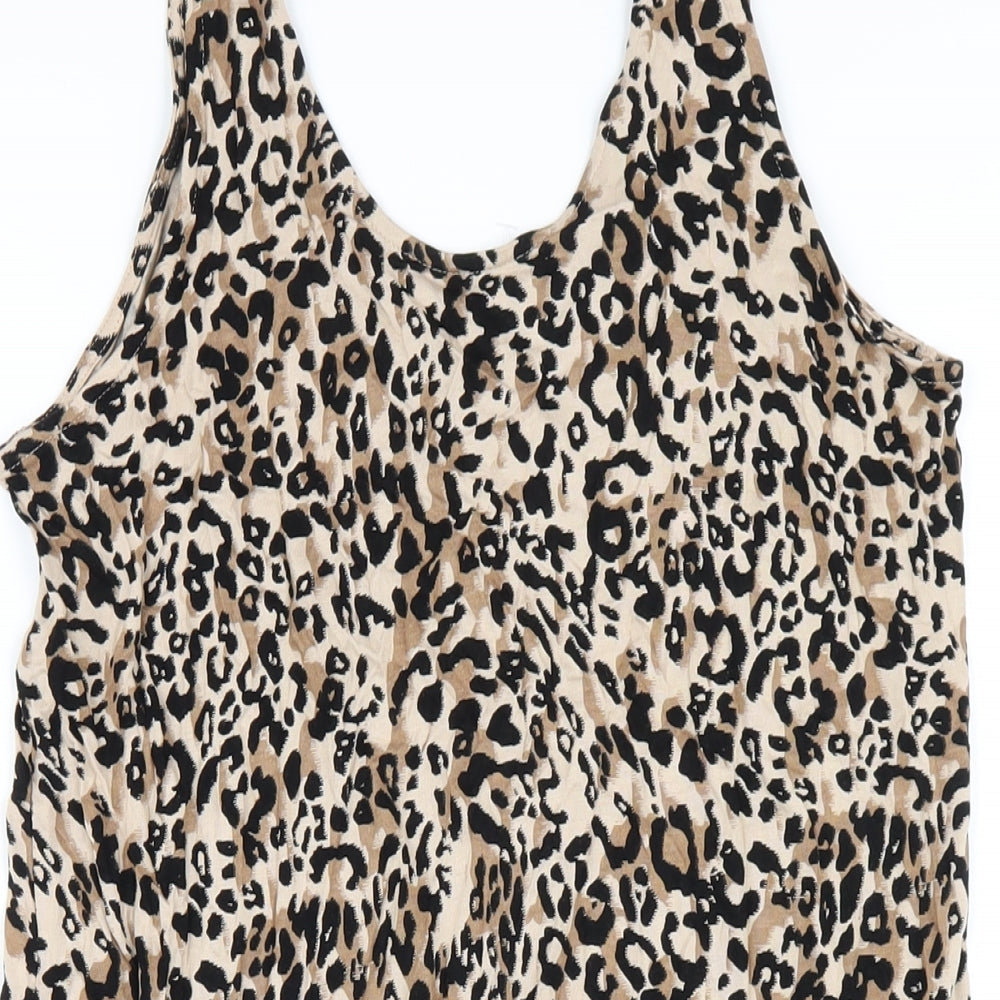Marks and Spencer Womens Brown Animal Print Viscose Tank Dress Size M Scoop Neck Pullover