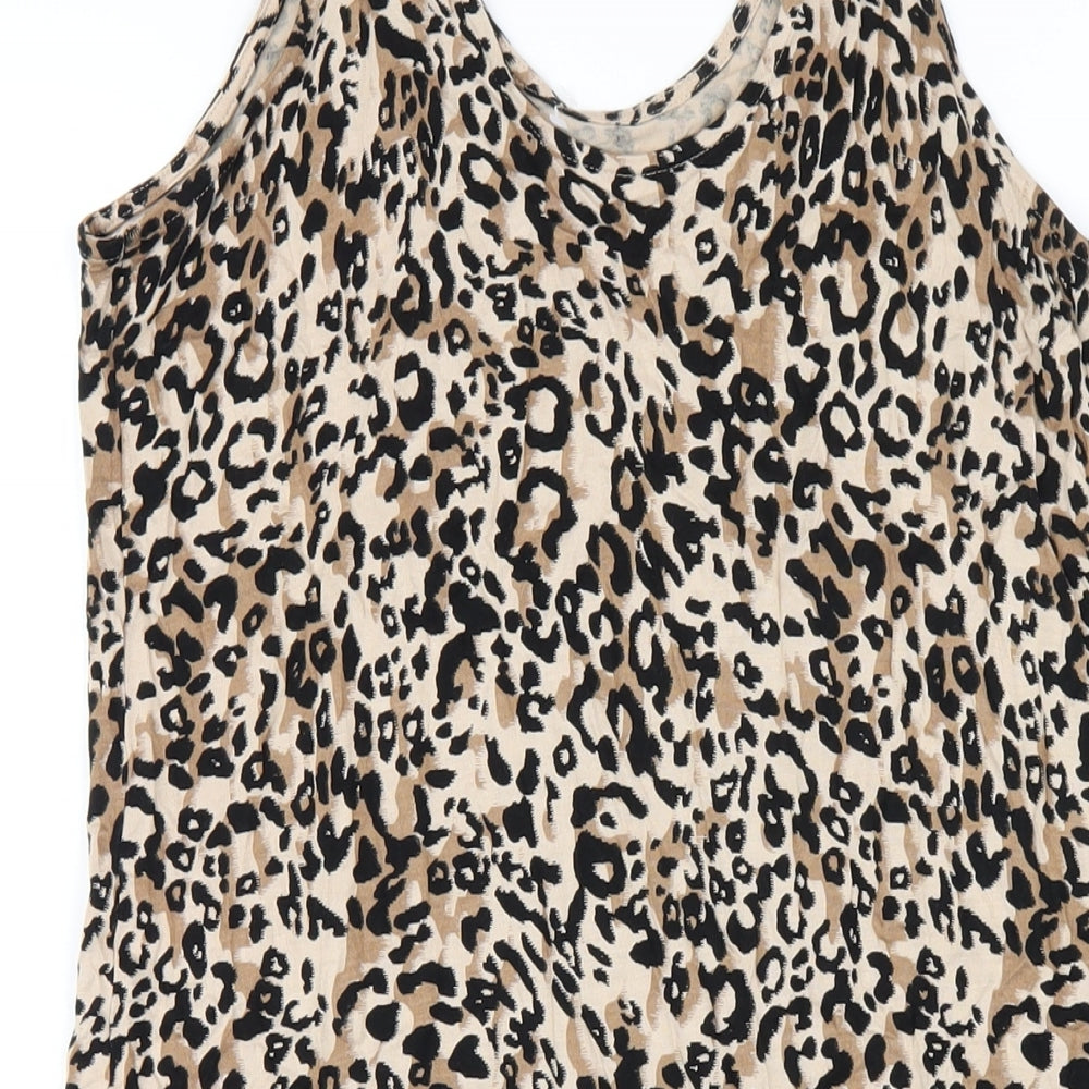 Marks and Spencer Womens Brown Animal Print Viscose Tank Dress Size M Scoop Neck Pullover