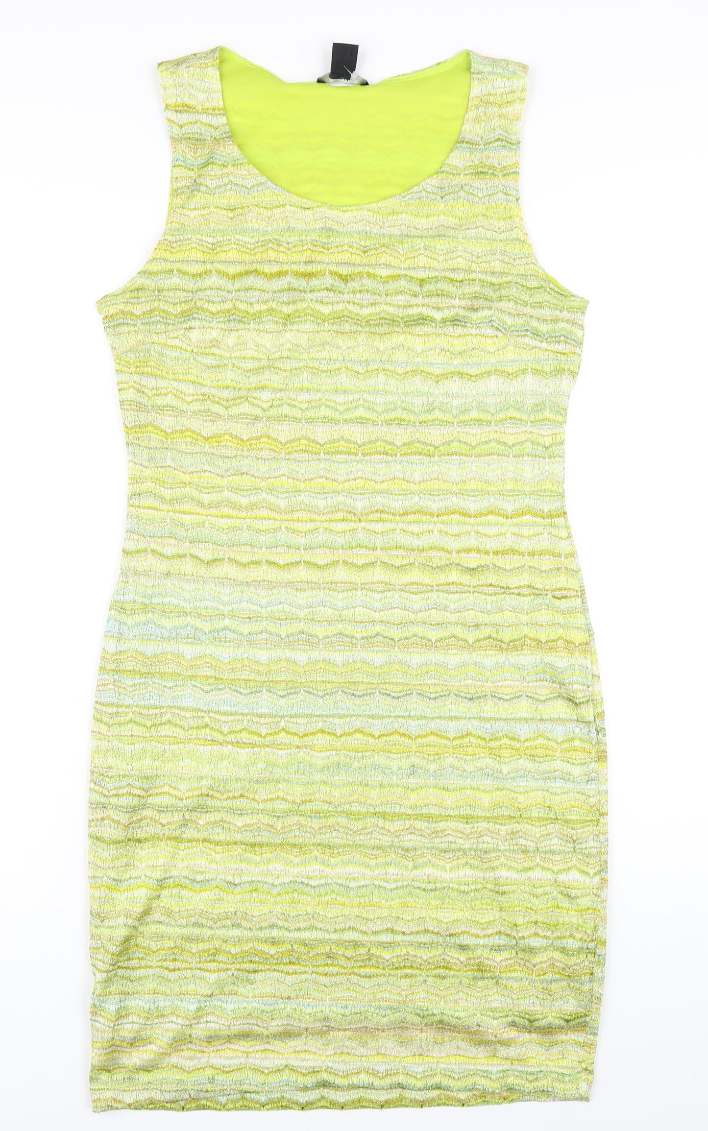 H&M Womens Green Geometric Polyester Tank Dress Size M Scoop Neck Pullover