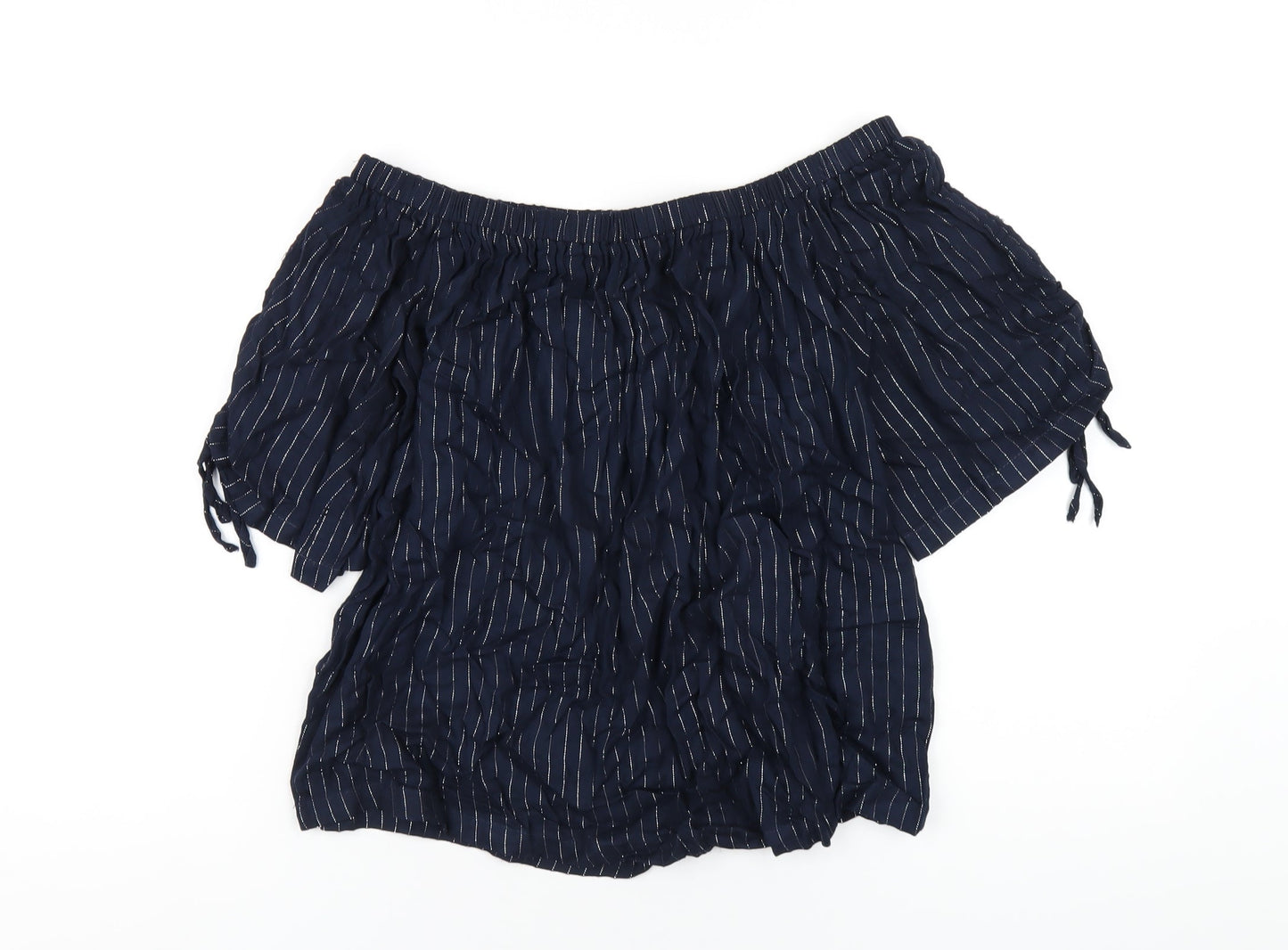 NEXT Womens Blue Striped Viscose Basic T-Shirt Size 10 Off the Shoulder