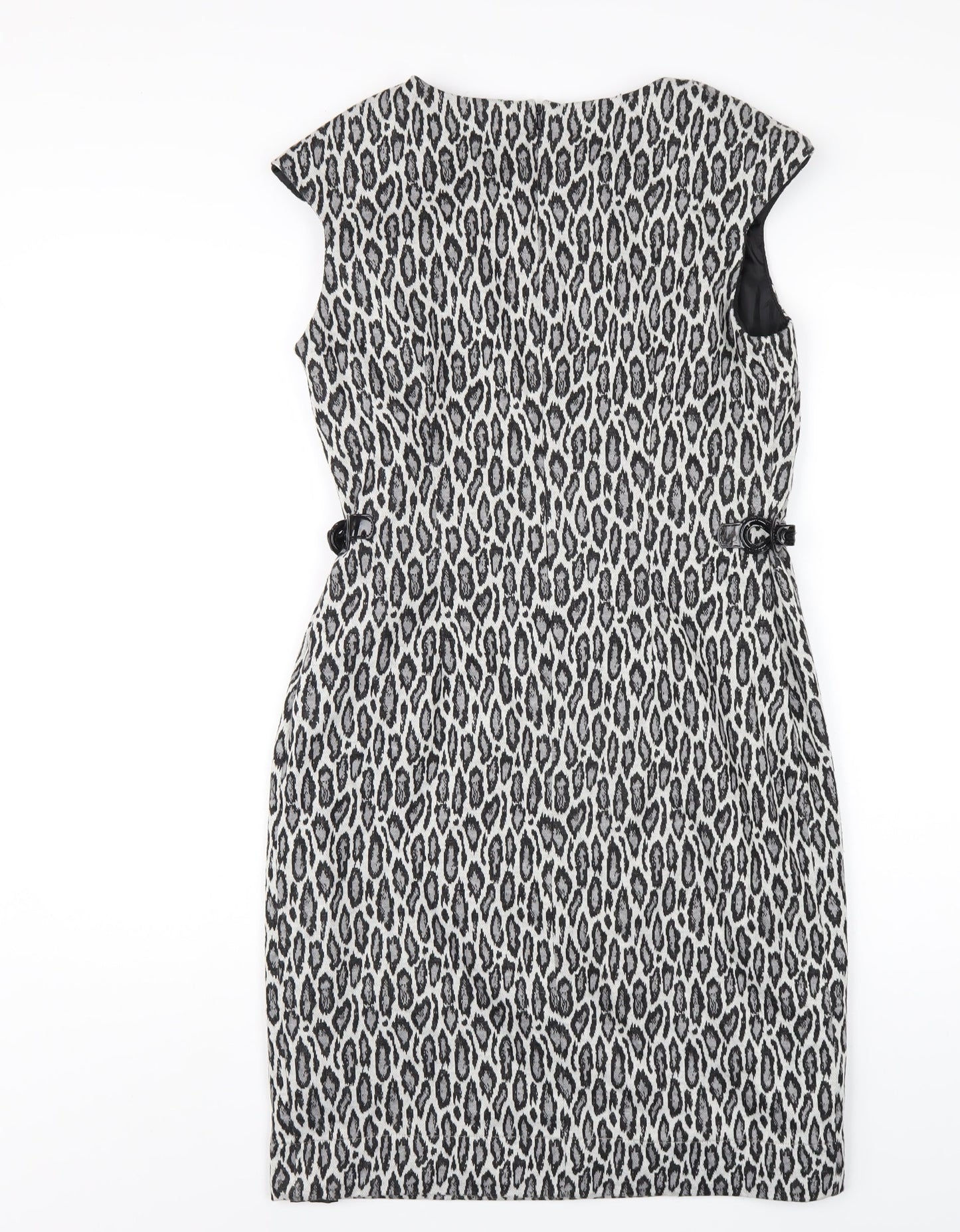 Precis Womens Grey Animal Print Polyester Pencil Dress Size 12 Round Neck Zip