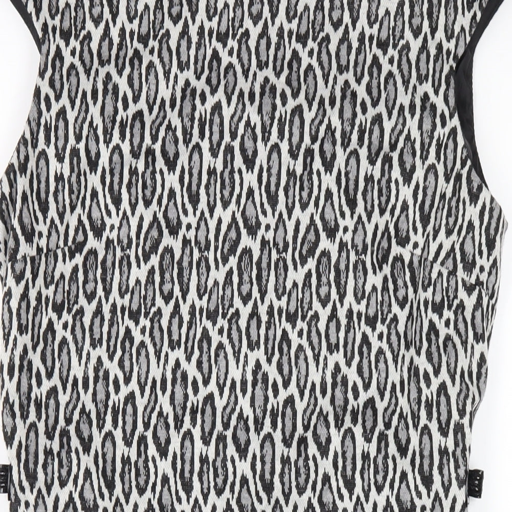 Precis Womens Grey Animal Print Polyester Pencil Dress Size 12 Round Neck Zip