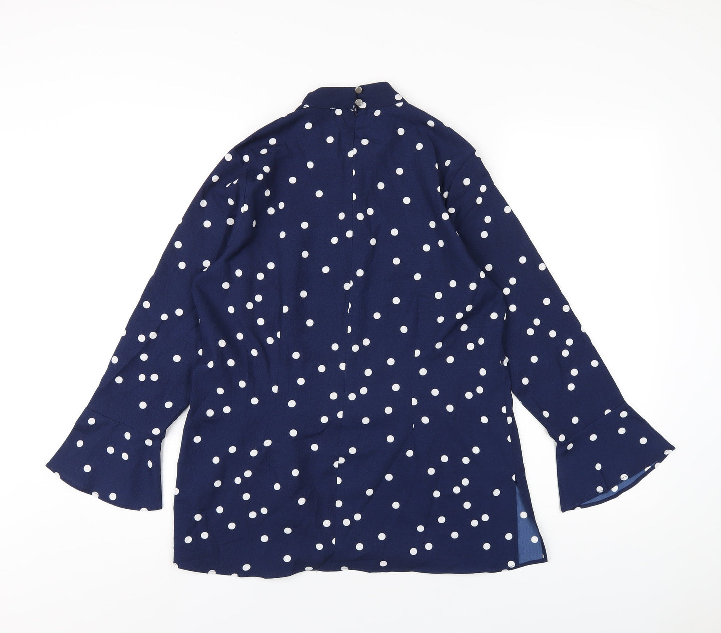 Sosandar Womens Blue Polka Dot Polyester Basic T-Shirt Size 10 Round Neck
