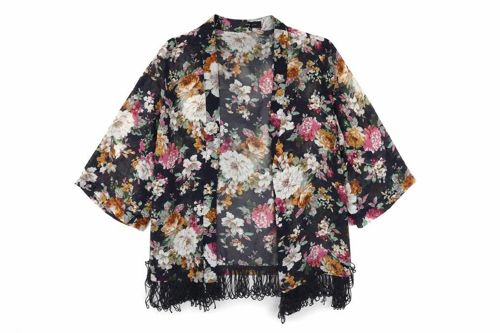 New Look Womens Blue Floral Polyester Kimono Tank Size 10 V-Neck