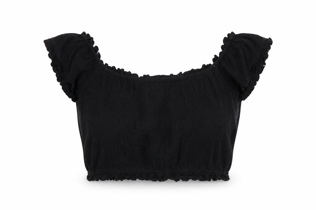 New Look Womens Black Cotton Cropped T-Shirt Size 12 Scoop Neck