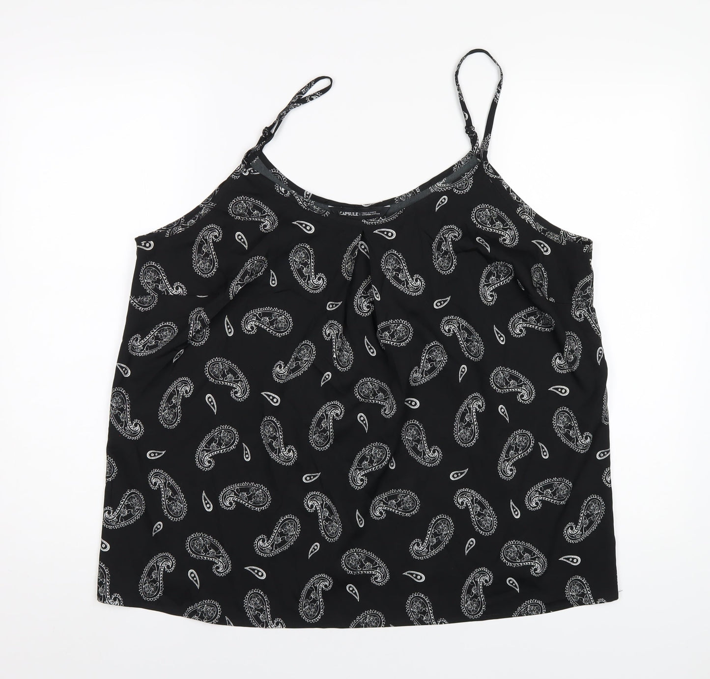 Capsule Womens Black Paisley Polyester Camisole T-Shirt Size 20 Round Neck