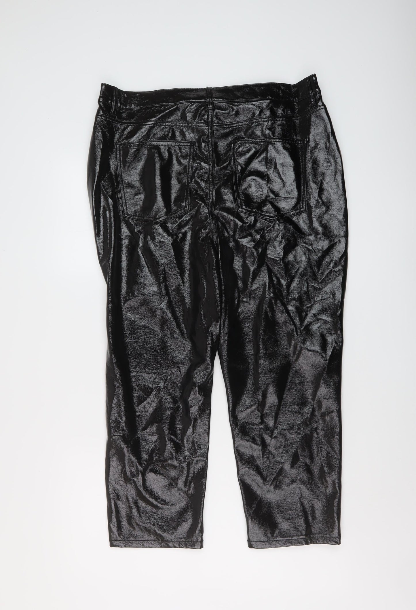 Marks and Spencer Womens Black Polyurethane Trousers Size 16 L26 in Regular Button