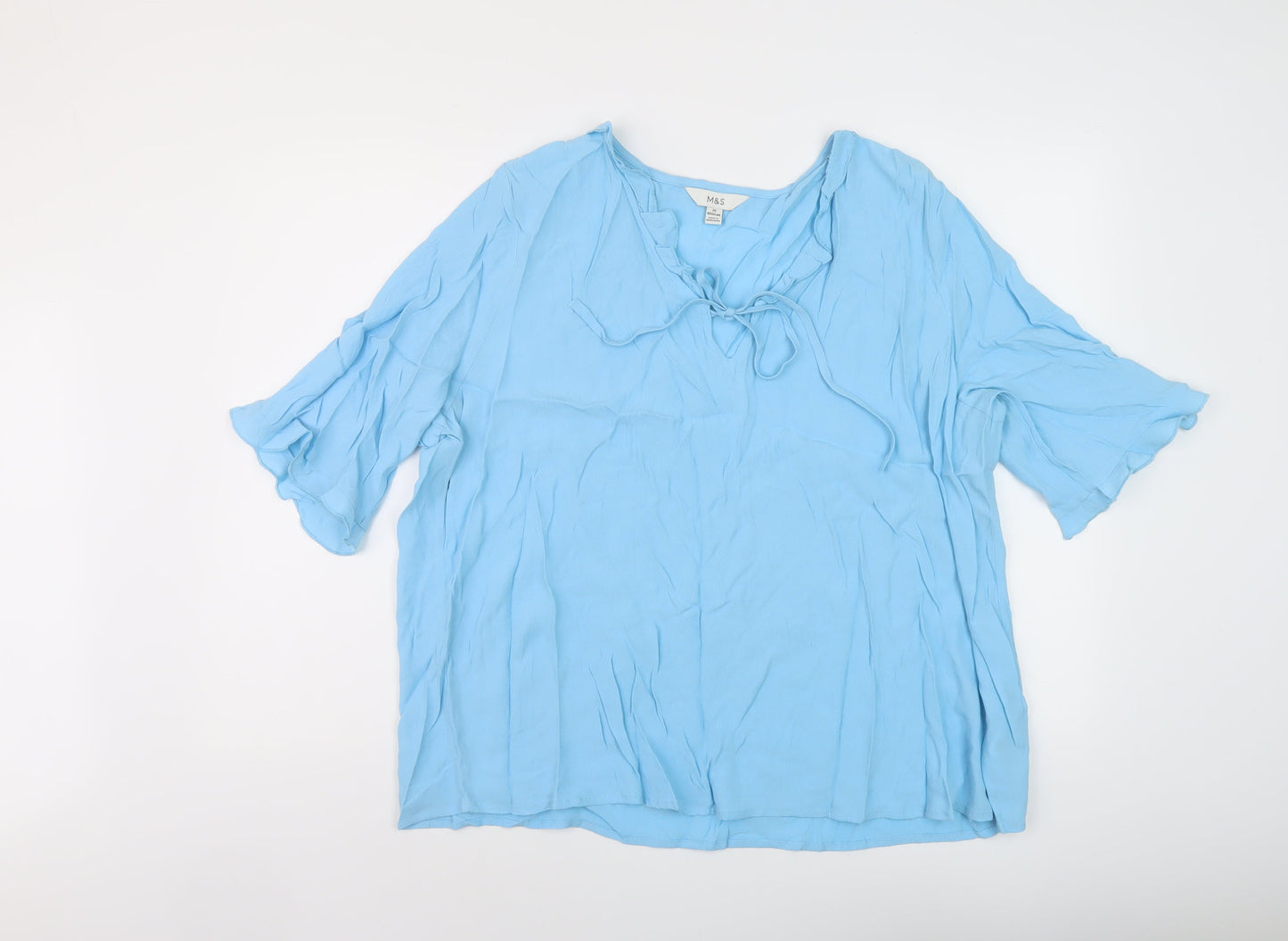 Marks and Spencer Womens Blue Viscose Basic Blouse Size 20 Round Neck