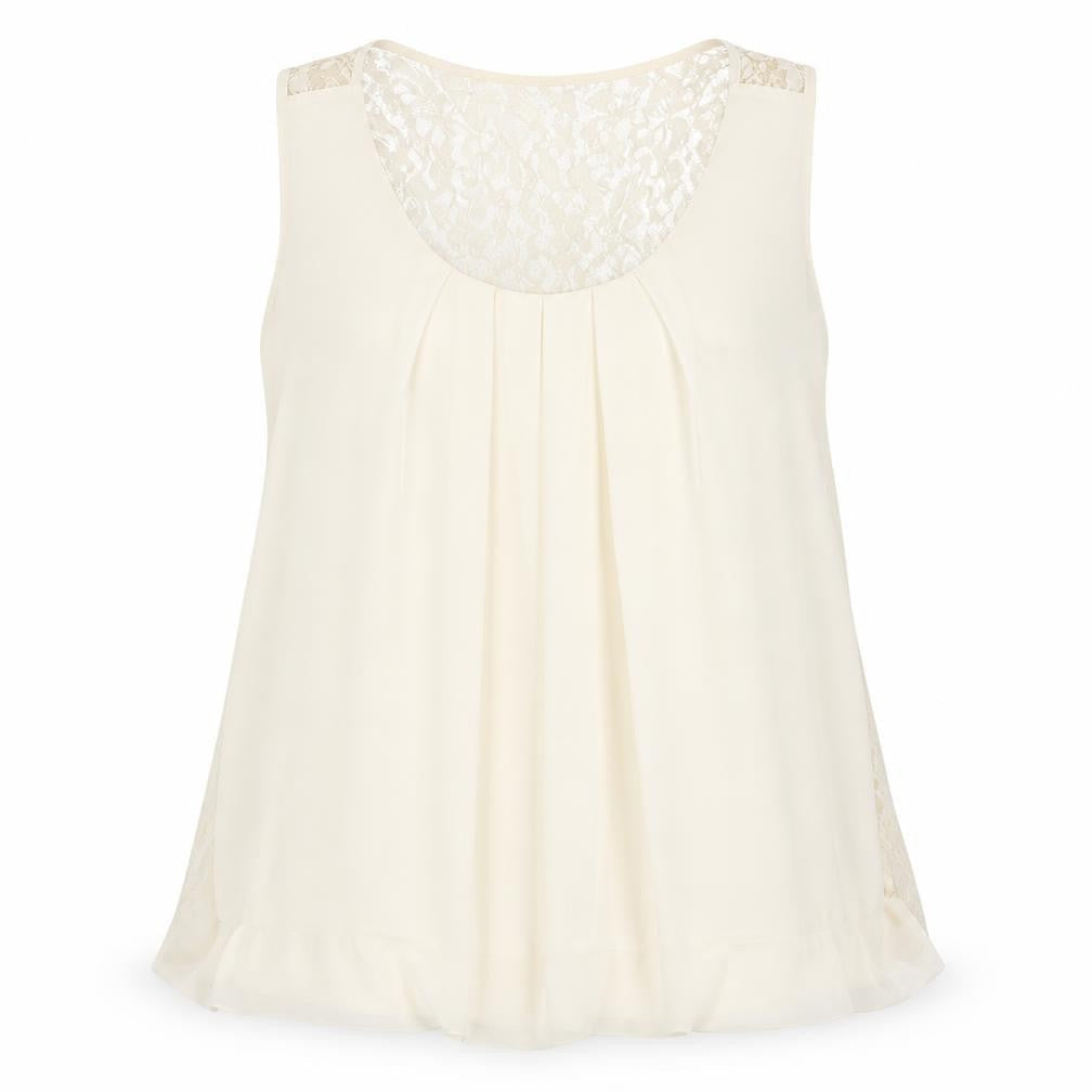 Zara Womens Ivory Polyester Camisole Blouse Size 2XL Scoop Neck - Lace Back Detail