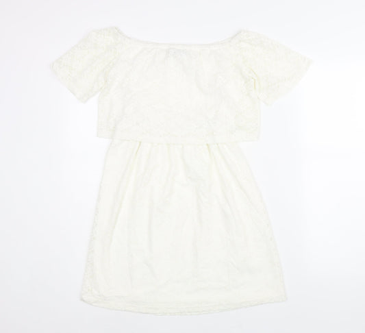 Fashion Union Womens Ivory Nylon Mini Size 10 Boat Neck Pullover