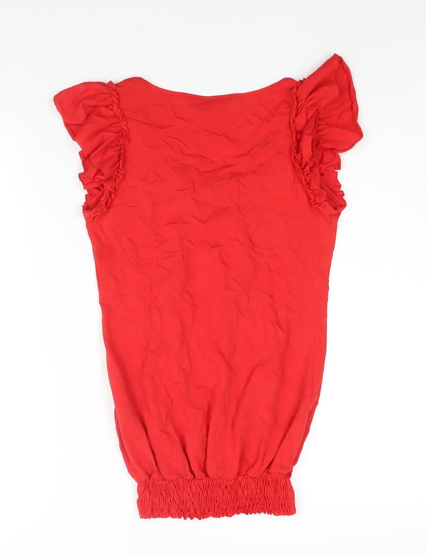 Dorothy Perkins Womens Red Cotton Basic Blouse Size 8 V-Neck - Frill Lace Detail