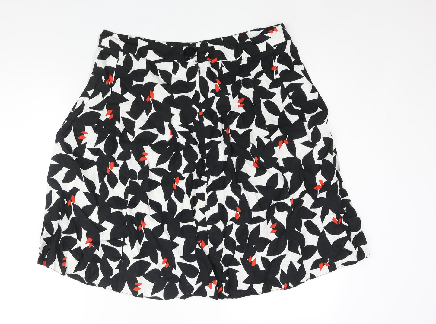 Autograph Womens Black Geometric Linen A-Line Skirt Size 16 Zip - Floral Print