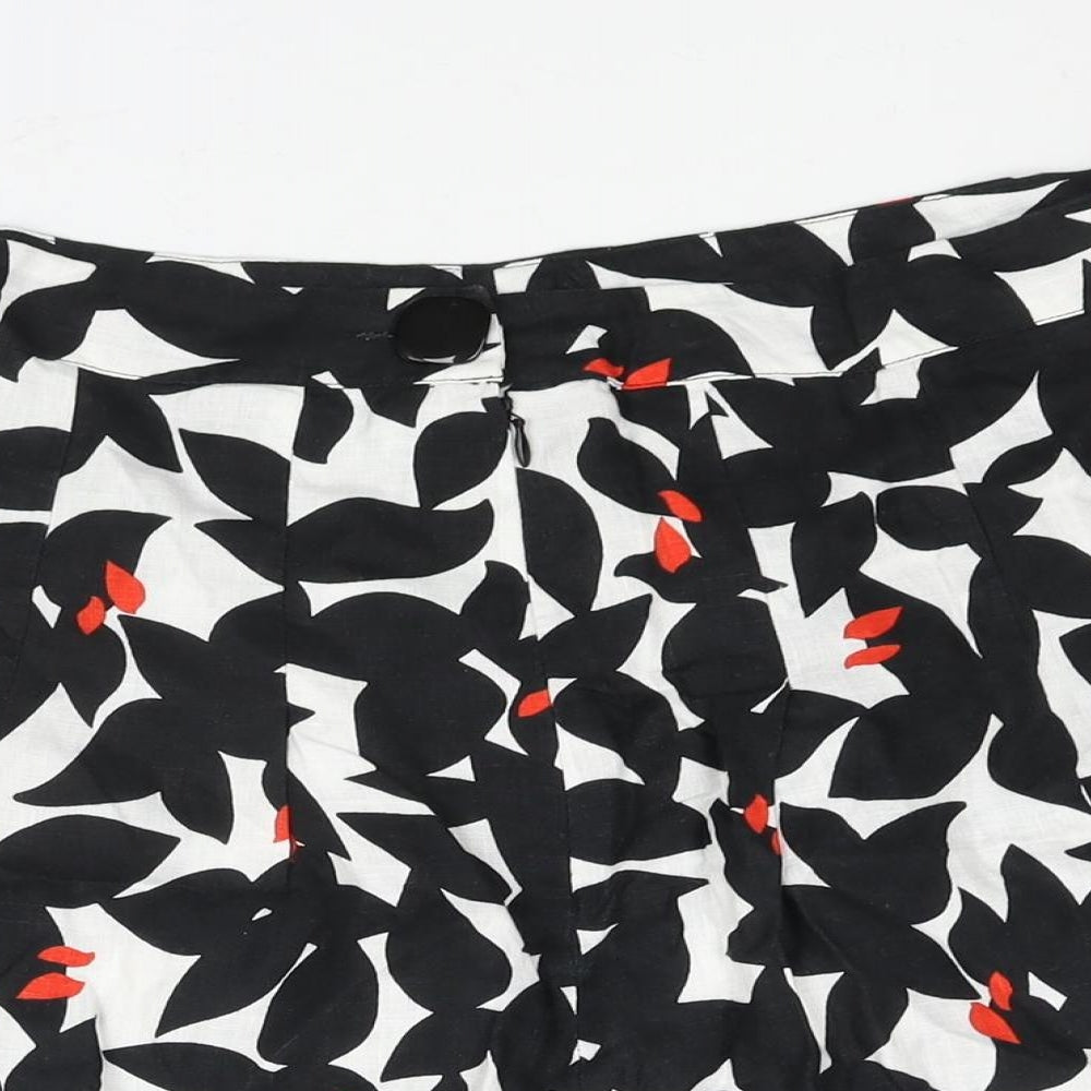 Autograph Womens Black Geometric Linen A-Line Skirt Size 16 Zip - Floral Print