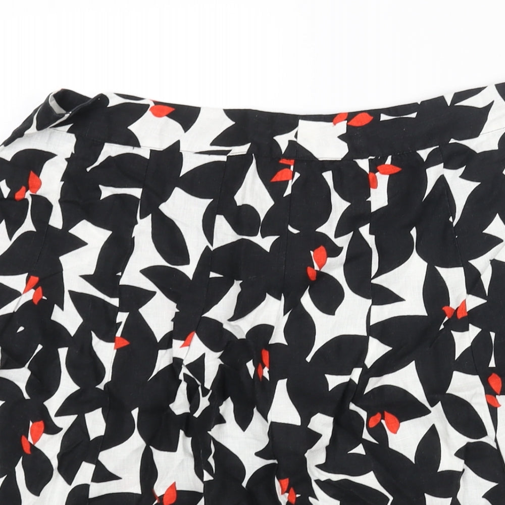 Autograph Womens Black Geometric Linen A-Line Skirt Size 16 Zip - Floral Print