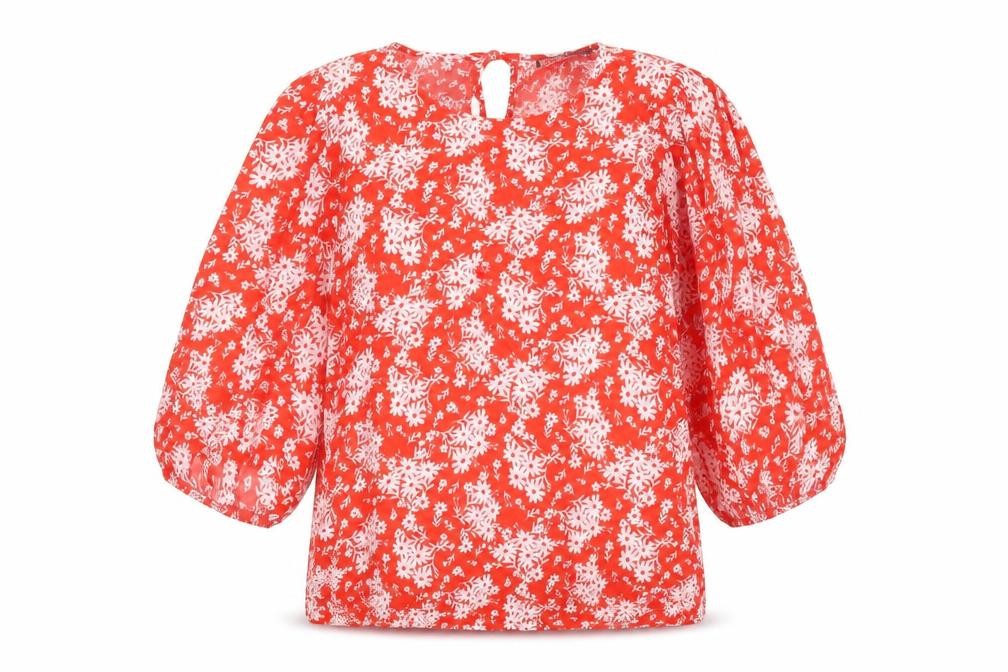 Marks and Spencer Womens Red Floral Viscose Basic Blouse Size 10 Round Neck