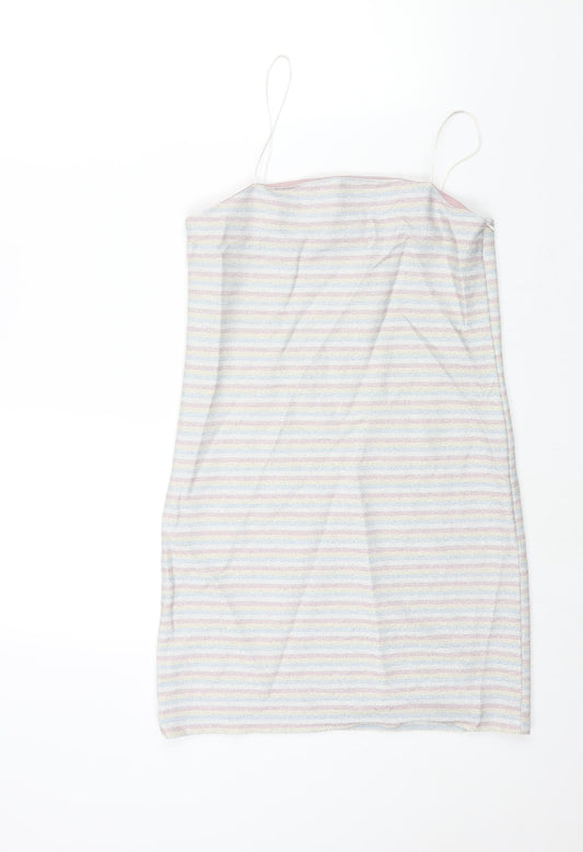 Topshop Womens Multicoloured Striped Polyester Mini Size 10 Square Neck Zip - Glitter