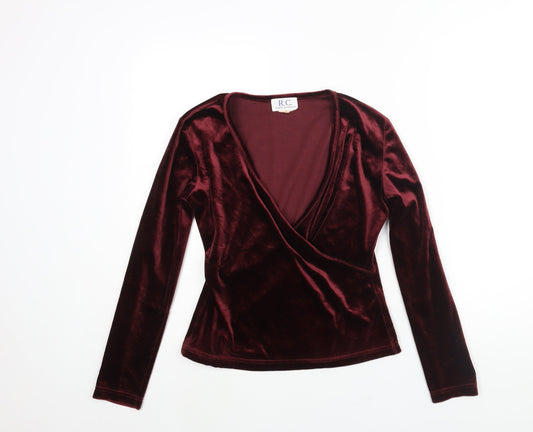 Raspberry Collection Womens Red Polyester Basic Blouse Size 8 V-Neck
