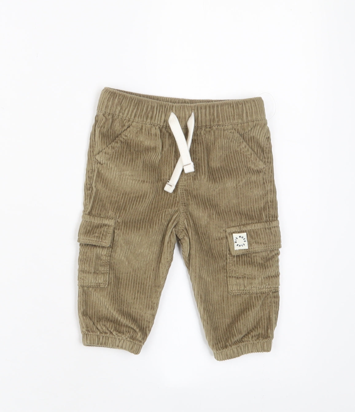 F&F Boys Beige Cotton Cargo Trousers Size 3-6 Months Drawstring