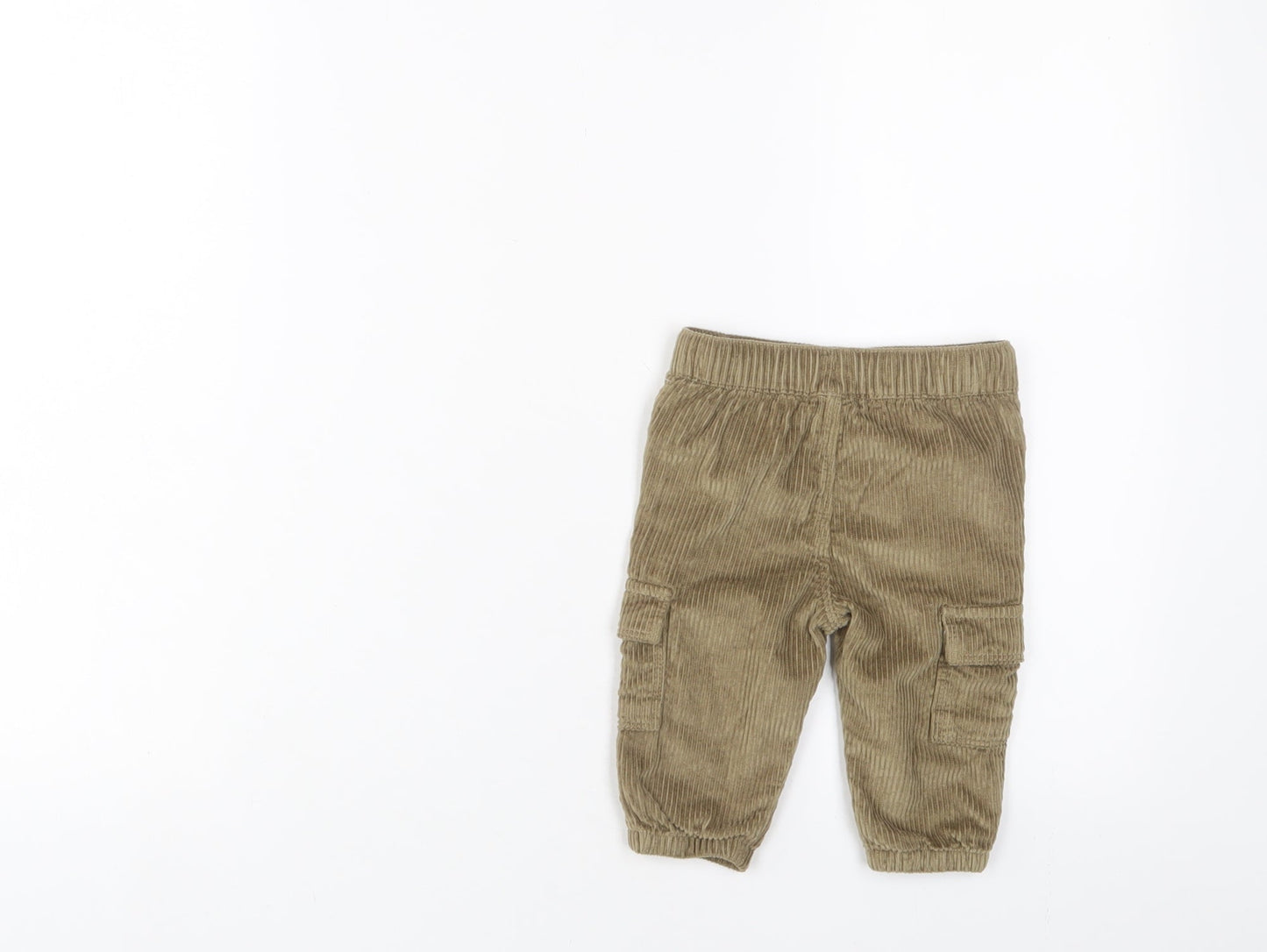 F&F Boys Beige Cotton Cargo Trousers Size 3-6 Months Drawstring
