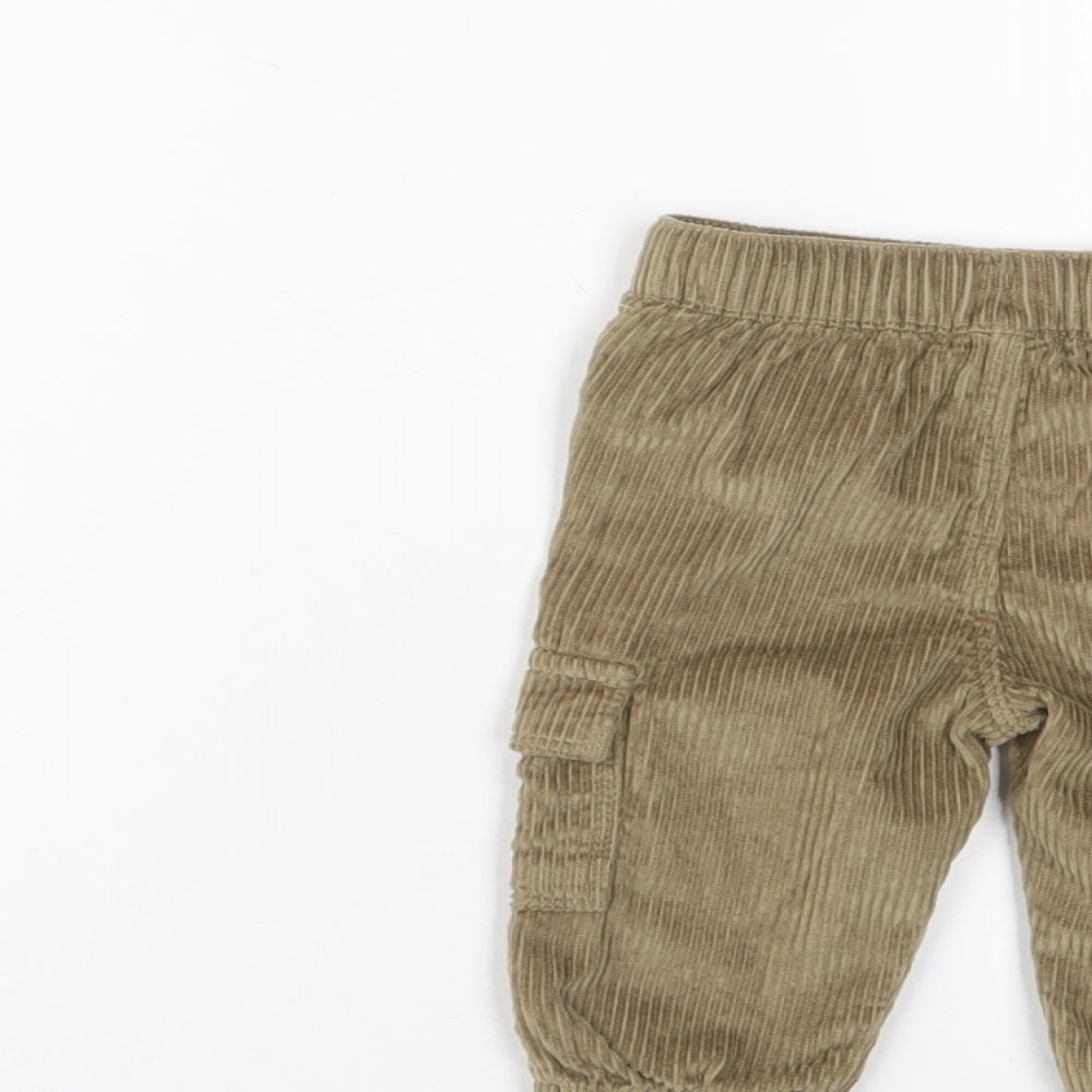 F&F Boys Beige Cotton Cargo Trousers Size 3-6 Months Drawstring