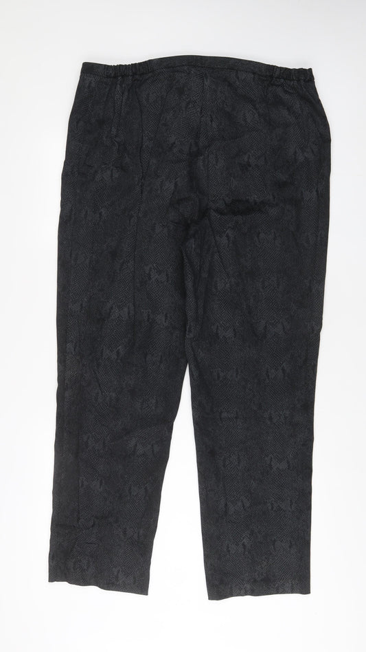 Anya Womens Grey Animal Print Cotton Trousers Size 20 L31 in Regular Hook & Eye