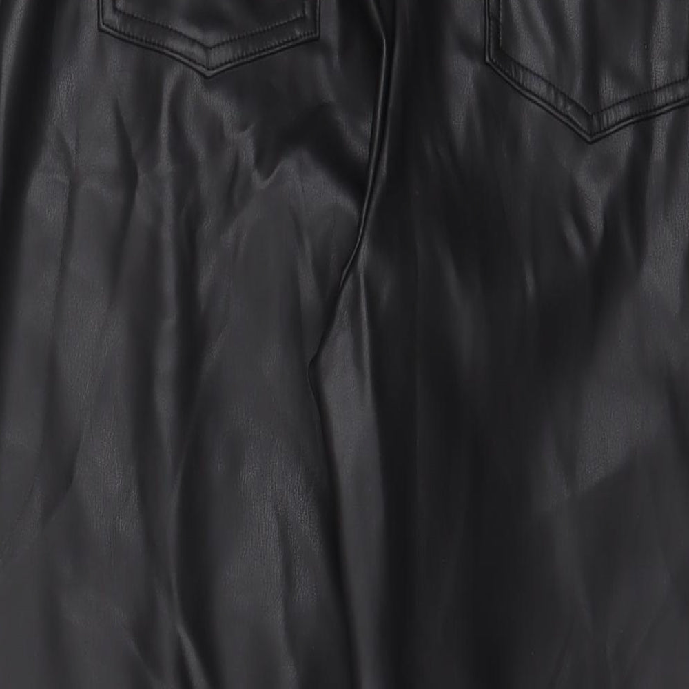 Marks and Spencer Womens Black Polyester Trousers Size 18 L26 in Regular Hook & Eye - Leather Look
