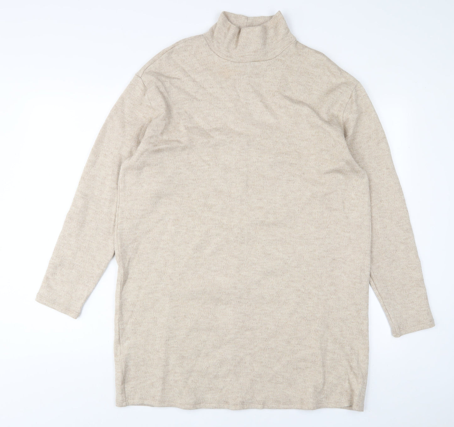 Mango Womens Beige Acrylic Jumper Dress Size M High Neck Pullover