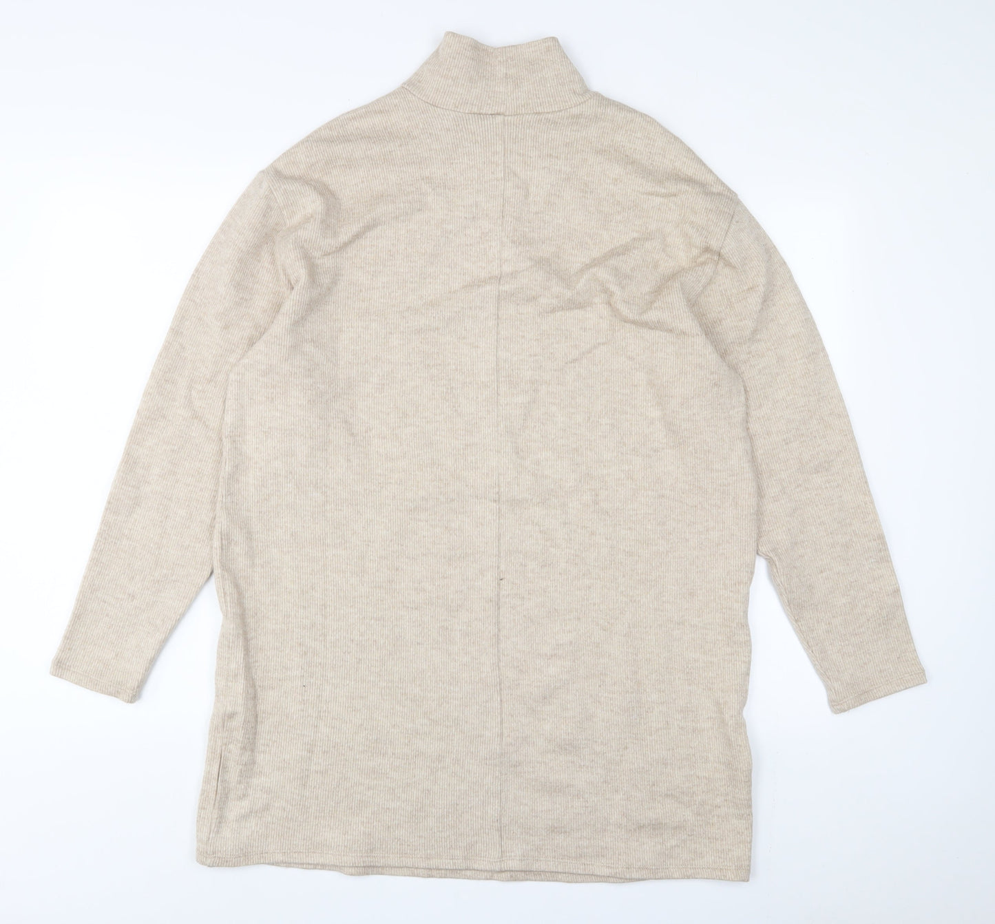 Mango Womens Beige Acrylic Jumper Dress Size M High Neck Pullover