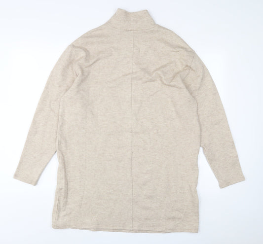 Mango Womens Beige Acrylic Jumper Dress Size M High Neck Pullover