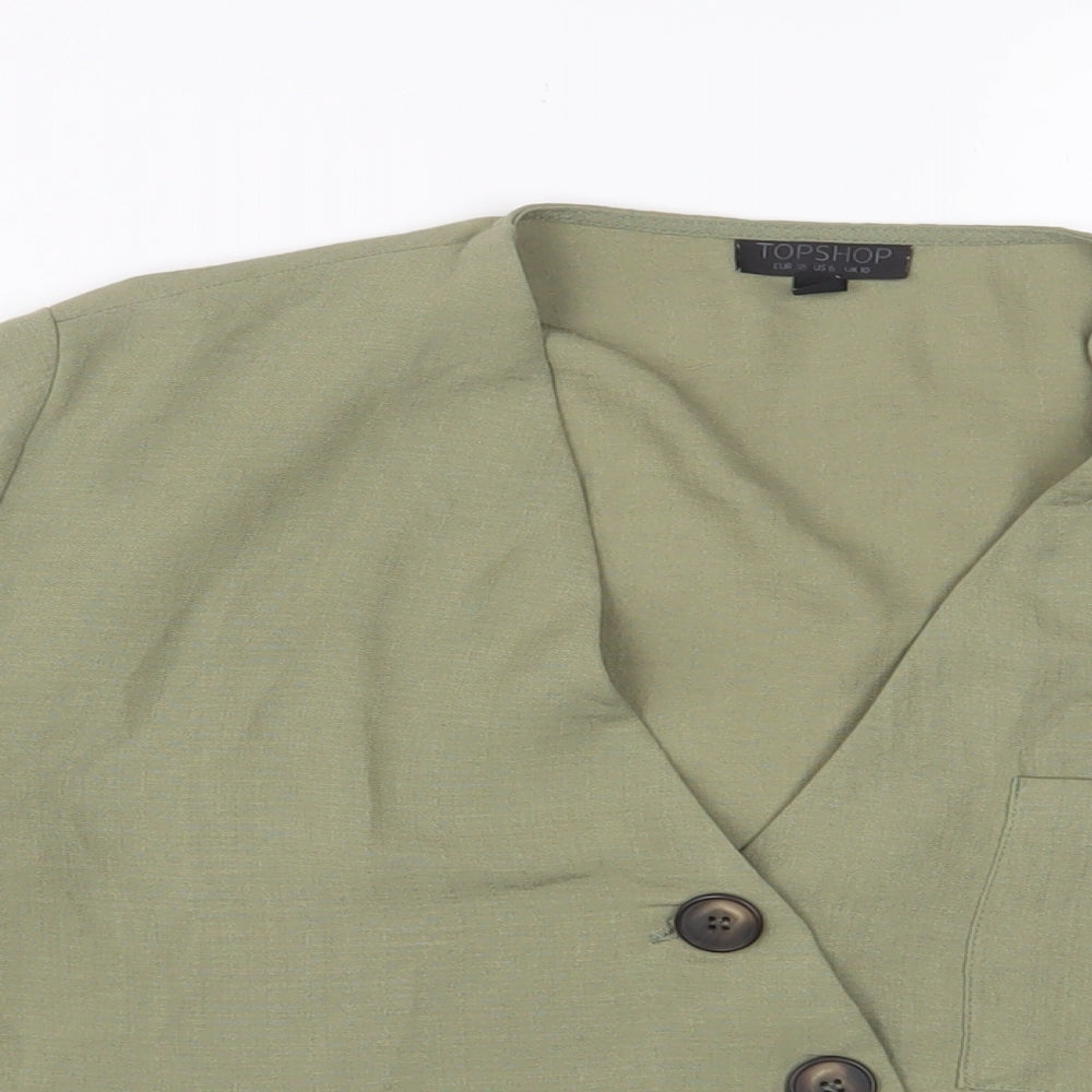Topshop Womens Green Polyester Basic Button-Up Size 10 V-Neck
