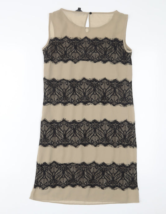 Limited Collection Womens Brown Polyester Sheath Size 8 Boat Neck Button - Lace