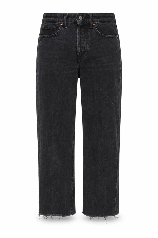 Front view of Denim & Co. women’s black cotton straight jeans, size UK 8, 26-inch leg regular zip