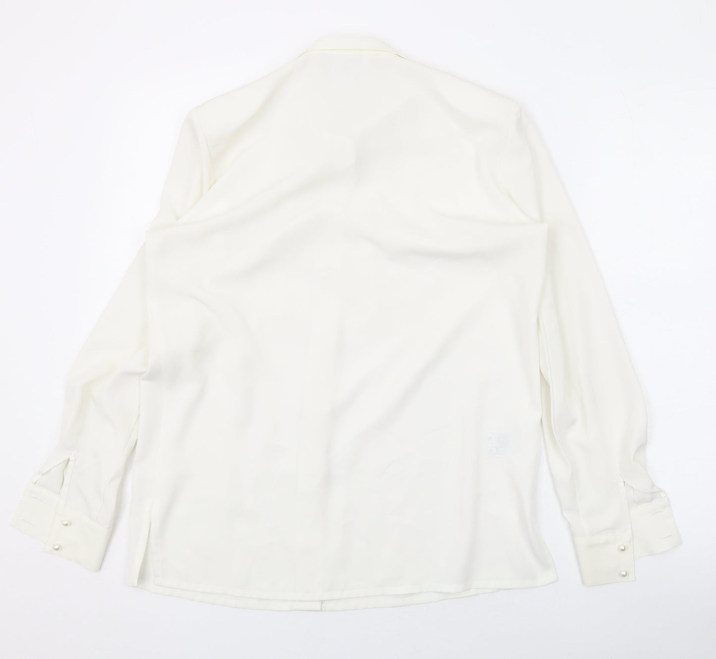 Country Casuals Womens Ivory Polyester Basic Button-Up Size S Collared