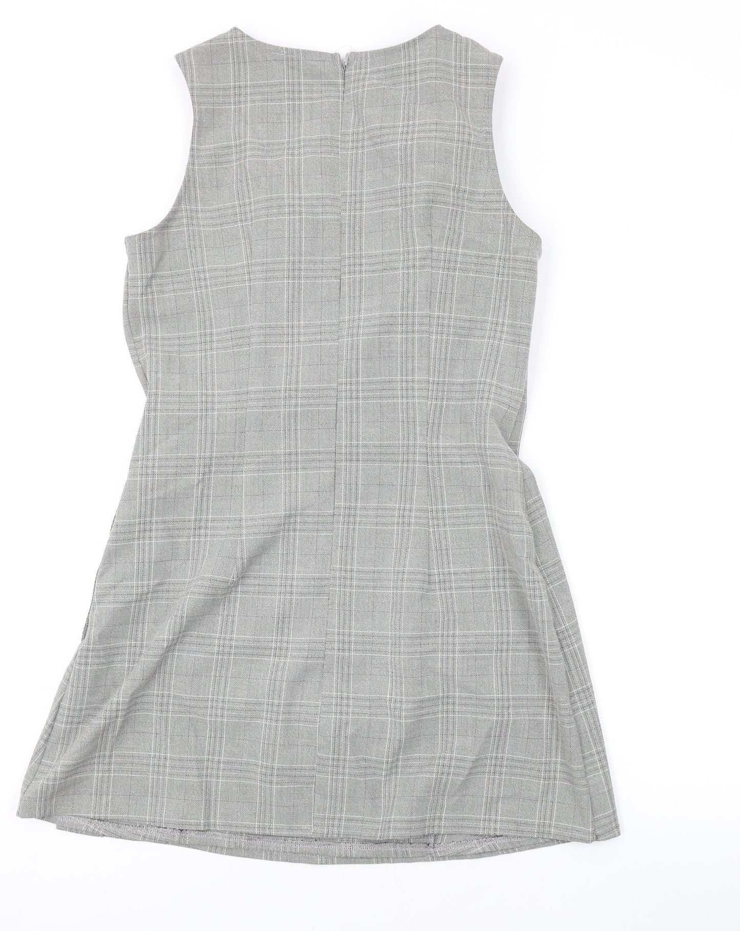 Love Womens Grey Plaid Polyester A-Line Size M Round Neck Zip
