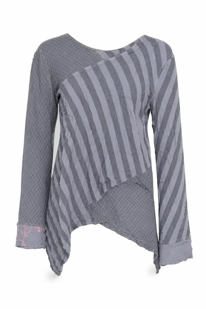 Ghost Womens Grey Geometric Polyester Basic Blouse Size S Round Neck