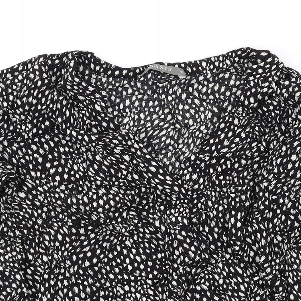 Oasis Womens Black Geometric Viscose Basic Blouse Size 10 V-Neck