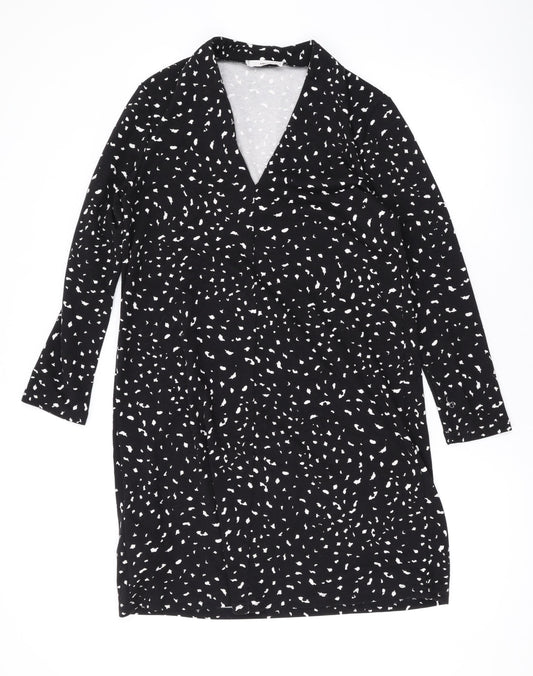 Mango Womens Black Geometric Polyester A-Line Size M V-Neck Pullover