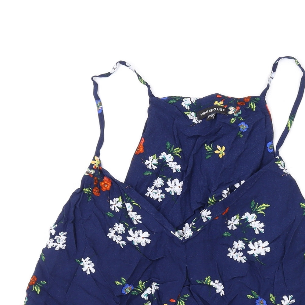 Warehouse Womens Blue Floral Viscose Basic Tank Size 10 Halter