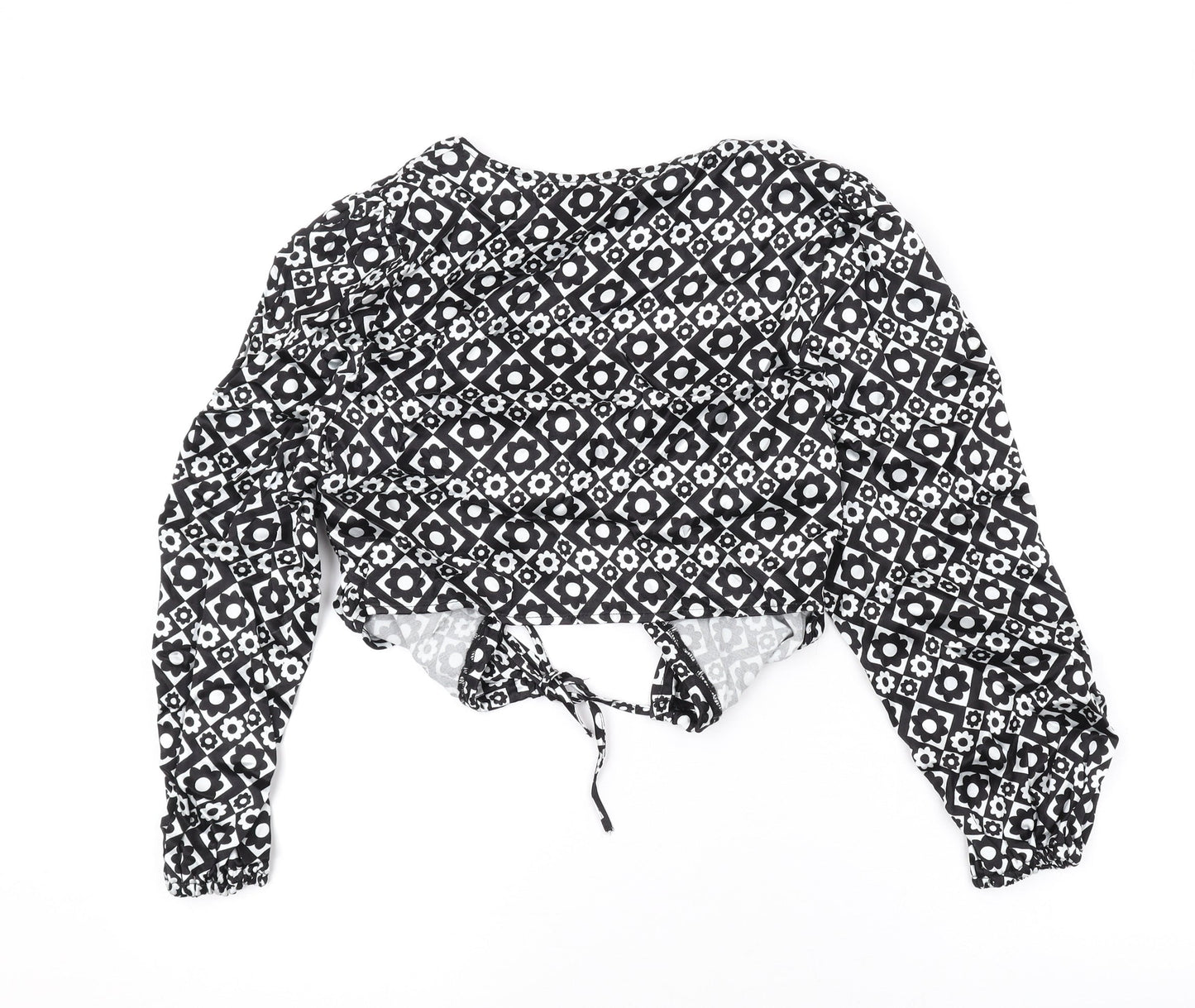 Topshop Womens Black Geometric Viscose Basic Button-Up Size 8 V-Neck
