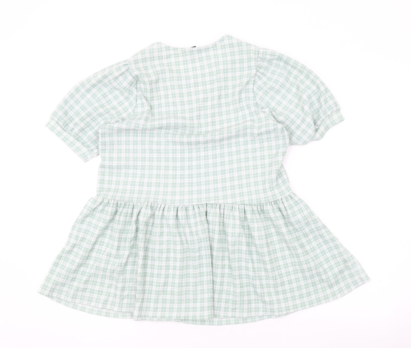 New Look Womens Green Check Polyester Basic Blouse Size 10 Round Neck