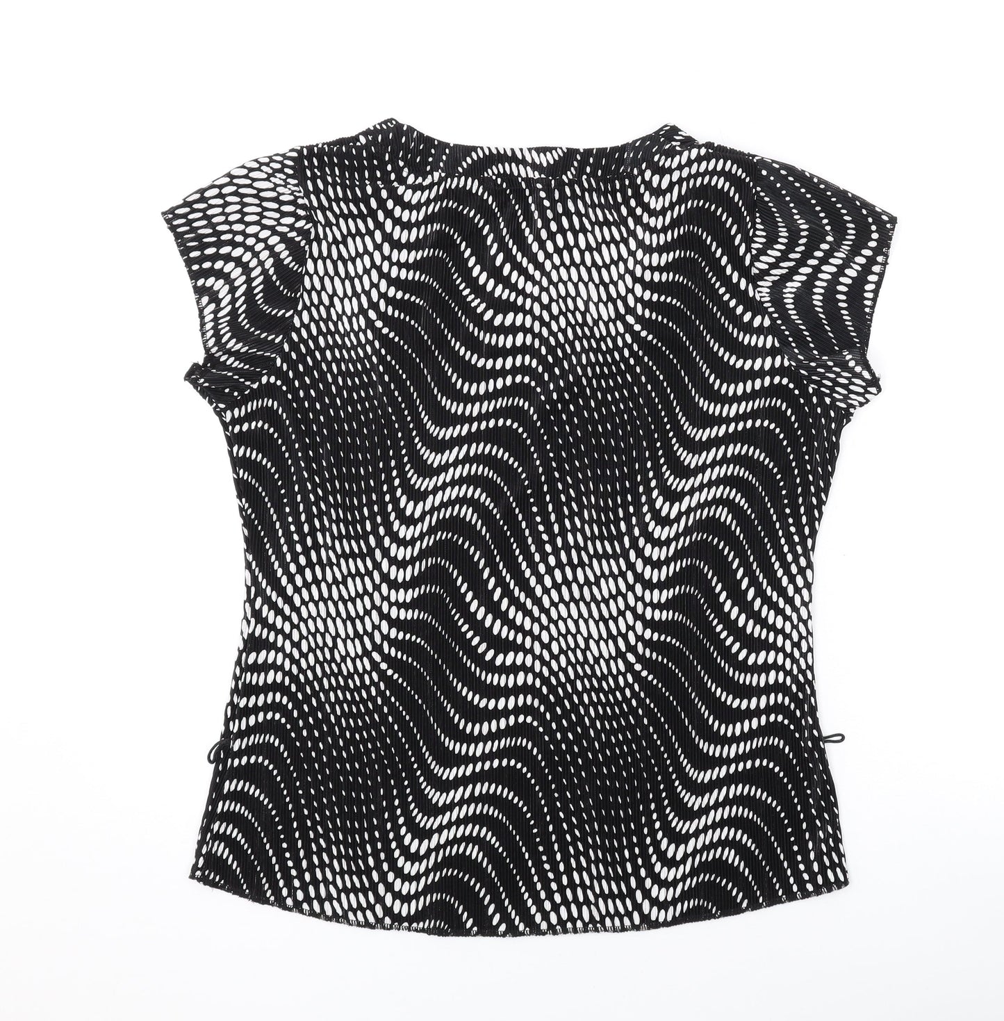 Alexara Womens Black Geometric Polyester Basic T-Shirt Size 16 Scoop Neck