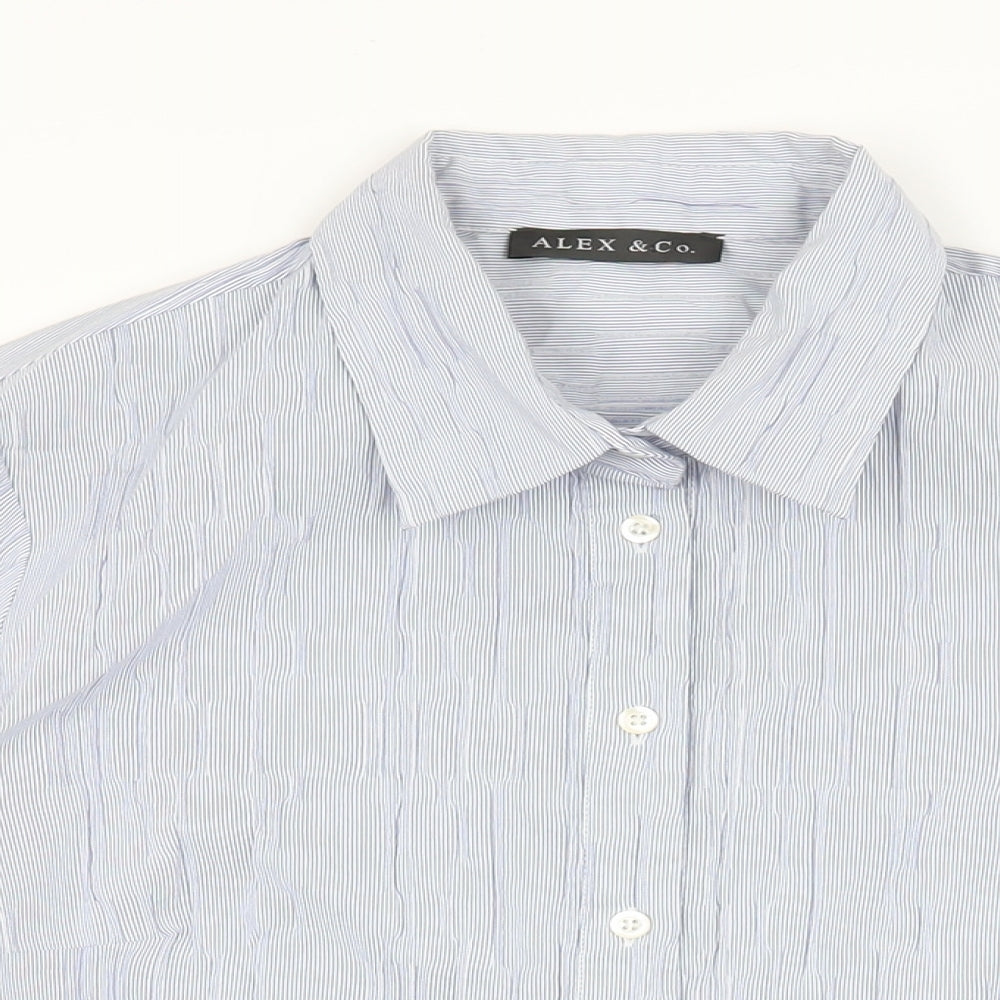 Alex & Co Womens Blue Polyester Basic Button-Up Size 16 Collared